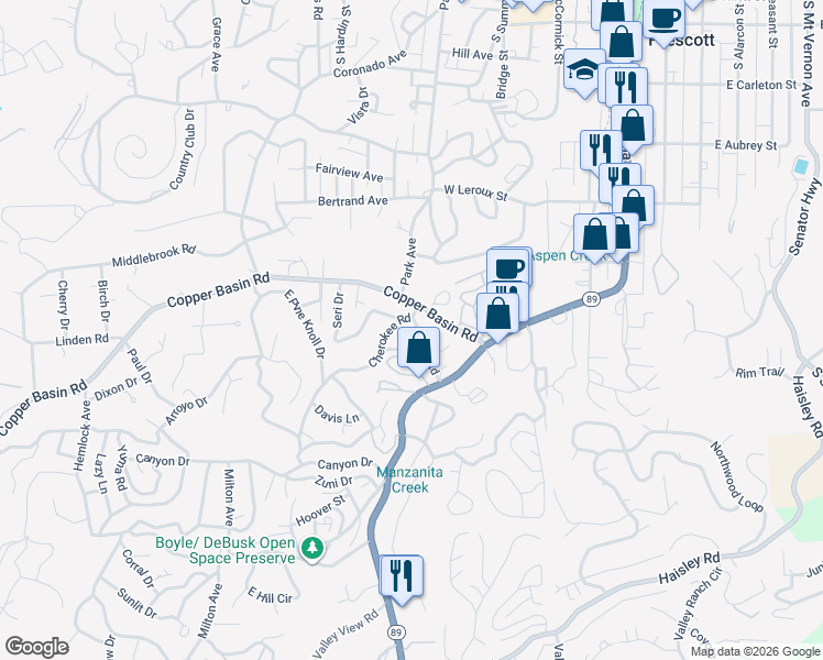 map of restaurants, bars, coffee shops, grocery stores, and more near 706 Pima Road in Prescott