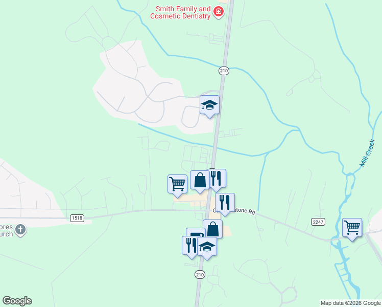 map of restaurants, bars, coffee shops, grocery stores, and more near 1248 North Carolina 210 in Sneads Ferry
