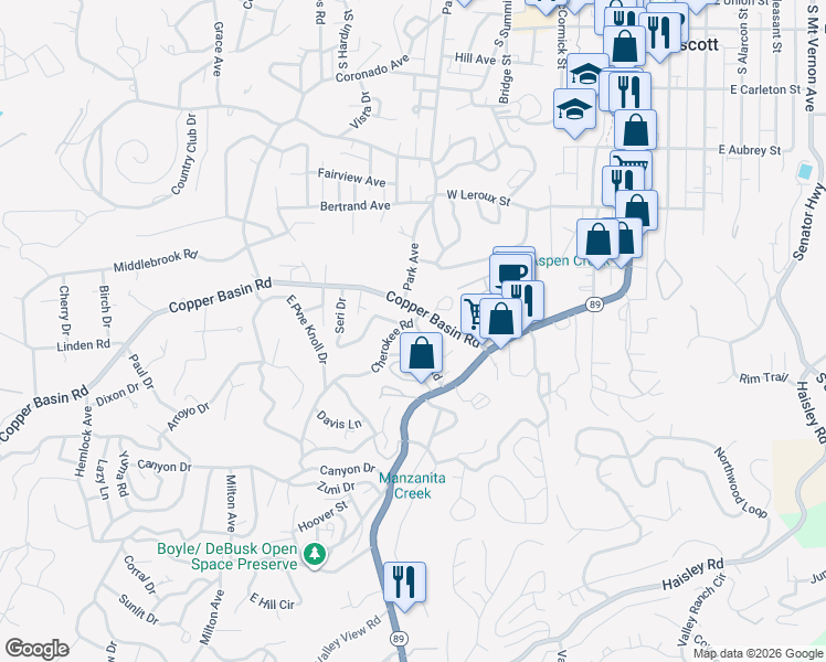 map of restaurants, bars, coffee shops, grocery stores, and more near 706 Pima Road in Prescott