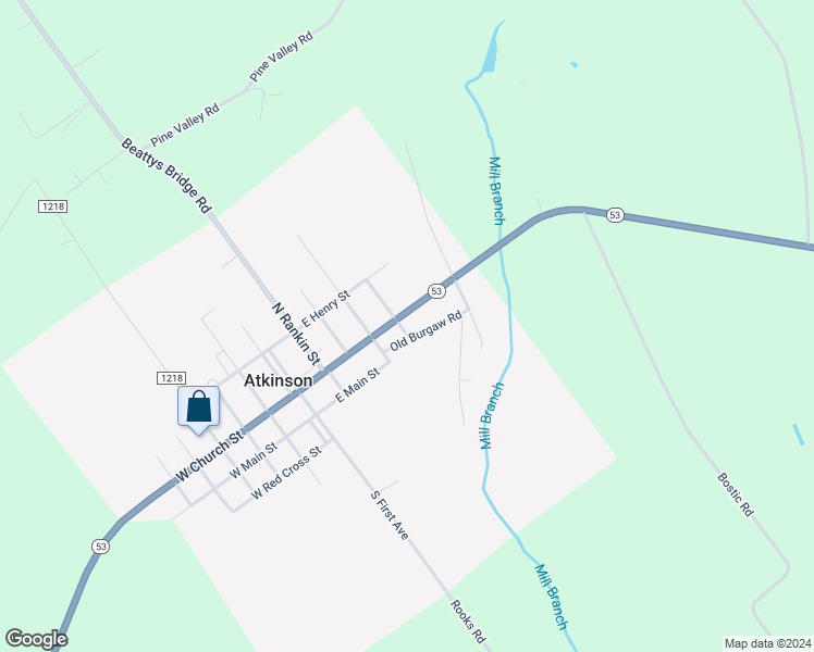 map of restaurants, bars, coffee shops, grocery stores, and more near 500 East Church Street in Atkinson