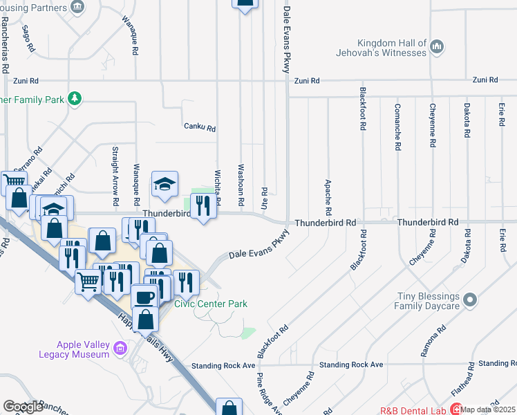 map of restaurants, bars, coffee shops, grocery stores, and more near 15340 Ute Road in Apple Valley