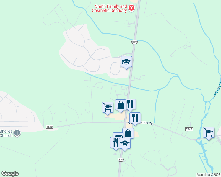 map of restaurants, bars, coffee shops, grocery stores, and more near 219 Sandy Cove Ln in Sneads Ferry