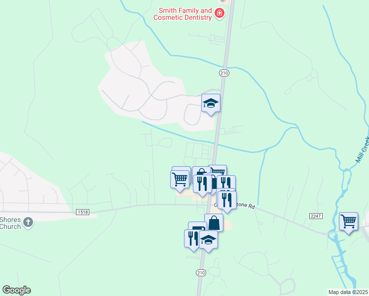 map of restaurants, bars, coffee shops, grocery stores, and more near 219 Sandy Cove Ln in Sneads Ferry