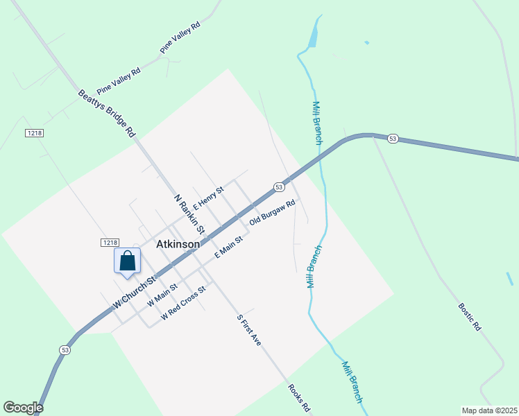 map of restaurants, bars, coffee shops, grocery stores, and more near 500 East Church Street in Atkinson