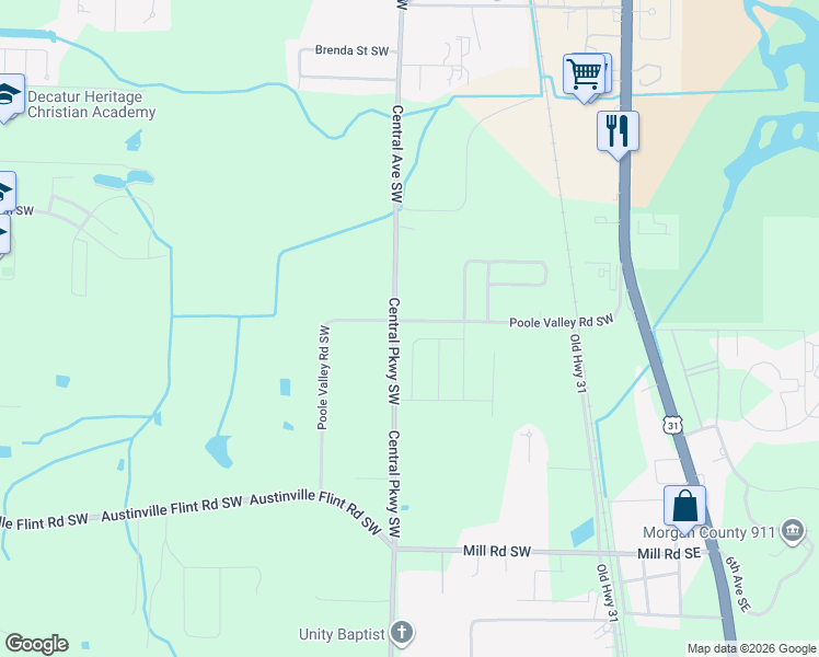 map of restaurants, bars, coffee shops, grocery stores, and more near 4084 Poole Valley Road Southwest in Decatur