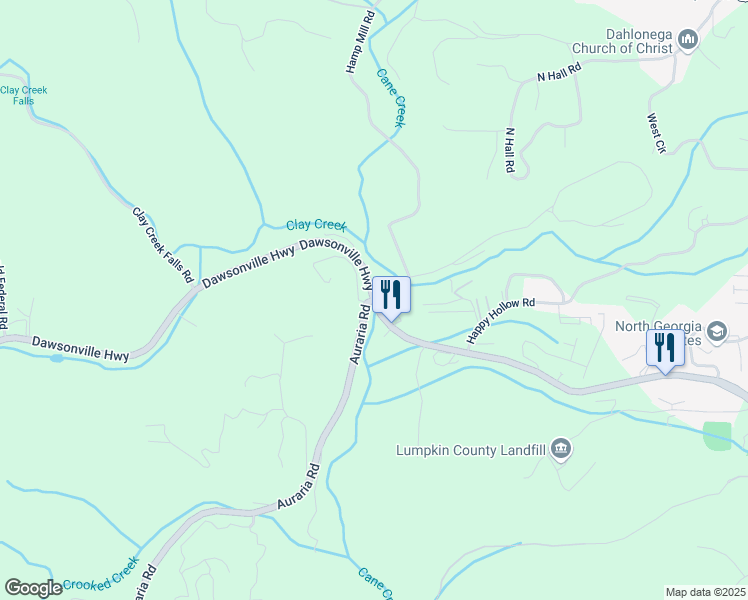 map of restaurants, bars, coffee shops, grocery stores, and more near 0 Auraria Road in Dahlonega