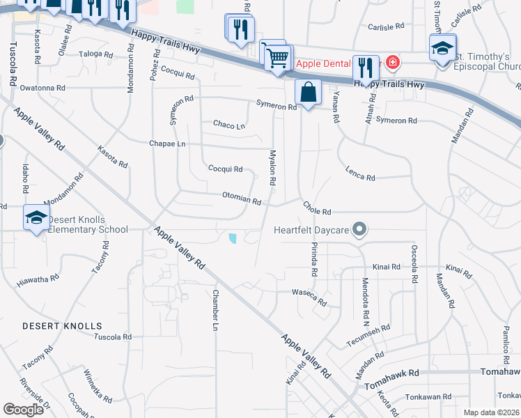 map of restaurants, bars, coffee shops, grocery stores, and more near 15350 Myalon Rd in Apple Valley
