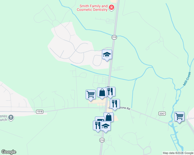 map of restaurants, bars, coffee shops, grocery stores, and more near 1248 North Carolina 210 in Sneads Ferry