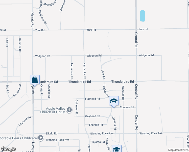 map of restaurants, bars, coffee shops, grocery stores, and more near Thunderbird Road in Apple Valley