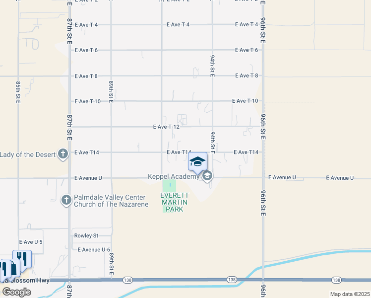 map of restaurants, bars, coffee shops, grocery stores, and more near 9261 East Avenue T14 in Littlerock