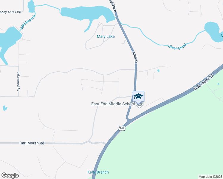 map of restaurants, bars, coffee shops, grocery stores, and more near 23419 Arch Street in Little Rock