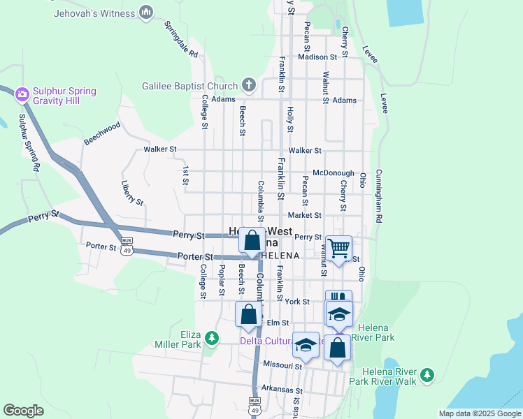 map of restaurants, bars, coffee shops, grocery stores, and more near 824 Columbia Street in Helena-West Helena