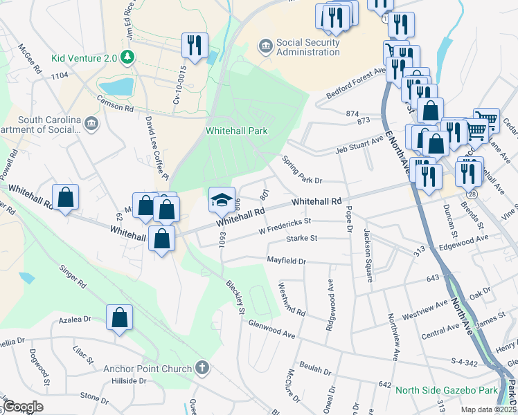 map of restaurants, bars, coffee shops, grocery stores, and more near in Anderson