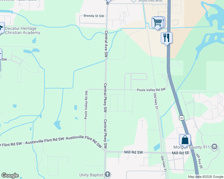 map of restaurants, bars, coffee shops, grocery stores, and more near 4084 Poole Valley Road Southwest in Decatur
