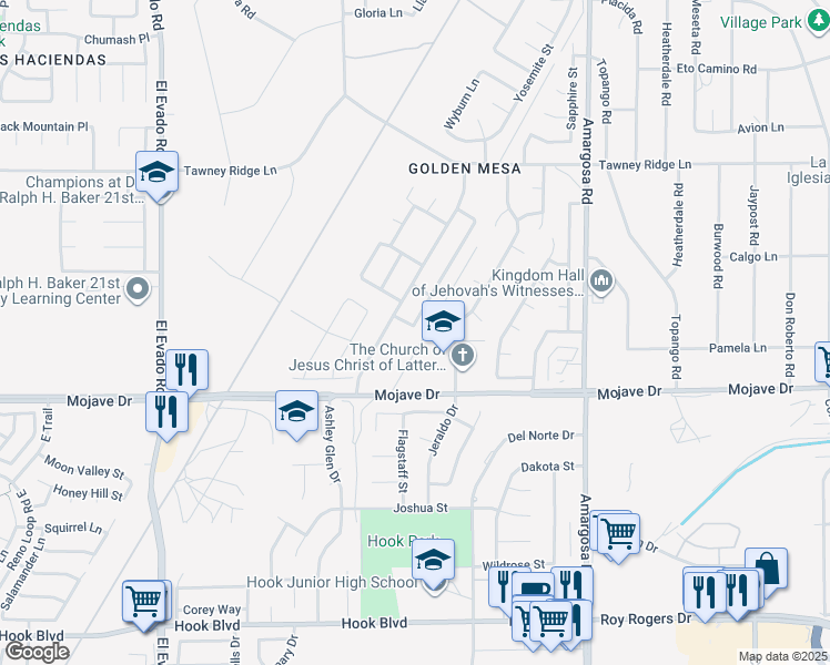 map of restaurants, bars, coffee shops, grocery stores, and more near 15529 Bow String Street in Victorville