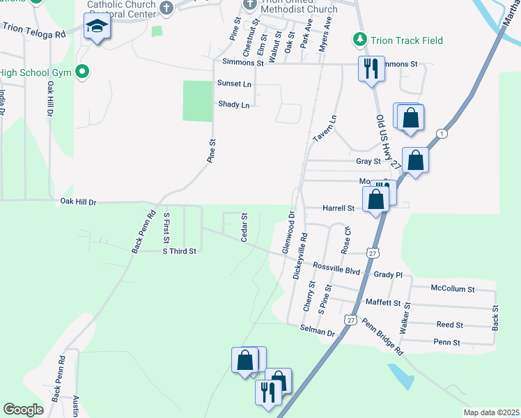 map of restaurants, bars, coffee shops, grocery stores, and more near 111 Cottonwood Street in Summerville