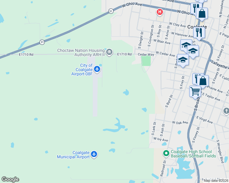 map of restaurants, bars, coffee shops, grocery stores, and more near in Coalgate