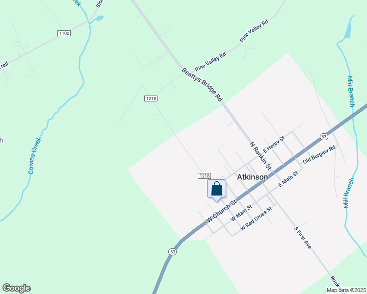 map of restaurants, bars, coffee shops, grocery stores, and more near North Sunset Street in Atkinson