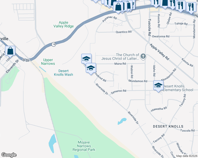 map of restaurants, bars, coffee shops, grocery stores, and more near 17785 Branding Iron Road in Apple Valley