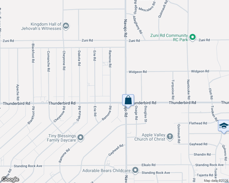 map of restaurants, bars, coffee shops, grocery stores, and more near 15395 Ramona Road in Apple Valley