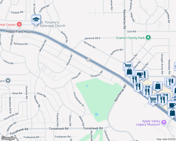 map of restaurants, bars, coffee shops, grocery stores, and more near 19807 California 18 in Apple Valley