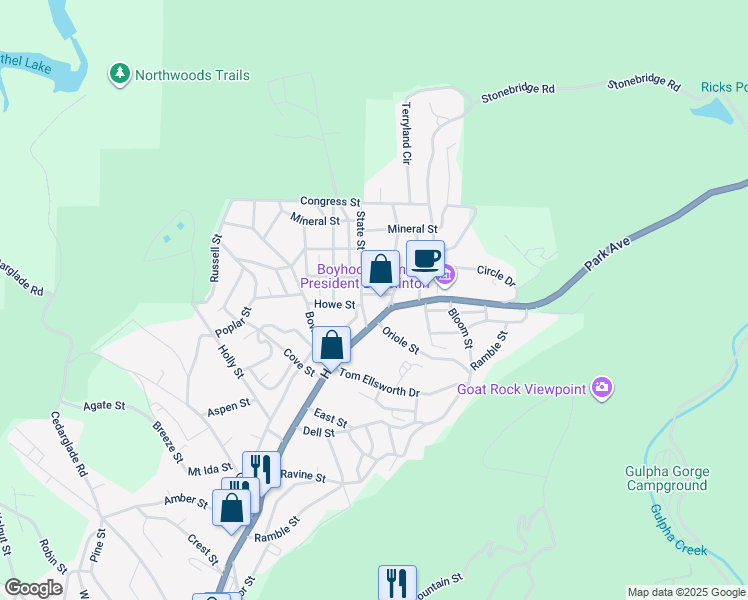 map of restaurants, bars, coffee shops, grocery stores, and more near 129 Pullman Avenue in Hot Springs