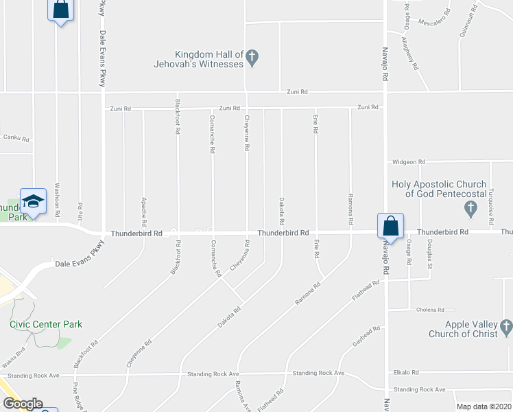 map of restaurants, bars, coffee shops, grocery stores, and more near 15375 Cheyenne Road in Apple Valley