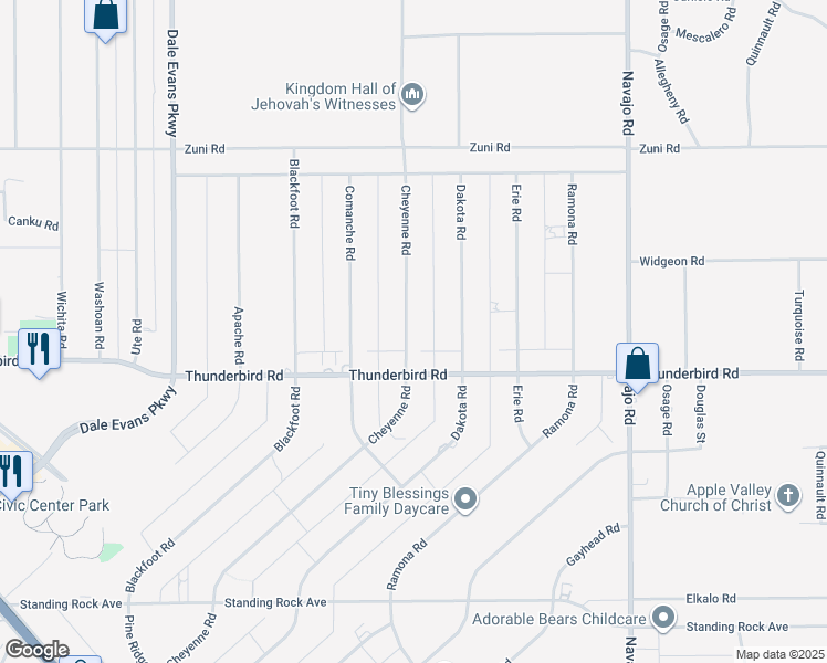 map of restaurants, bars, coffee shops, grocery stores, and more near 15375 Cheyenne Road in Apple Valley