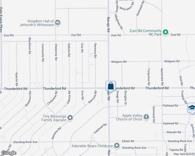 map of restaurants, bars, coffee shops, grocery stores, and more near 15375 Ramona Road in Apple Valley