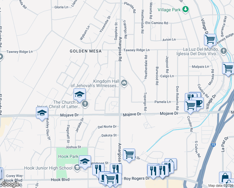 map of restaurants, bars, coffee shops, grocery stores, and more near 15427 Chaparral Street in Victorville