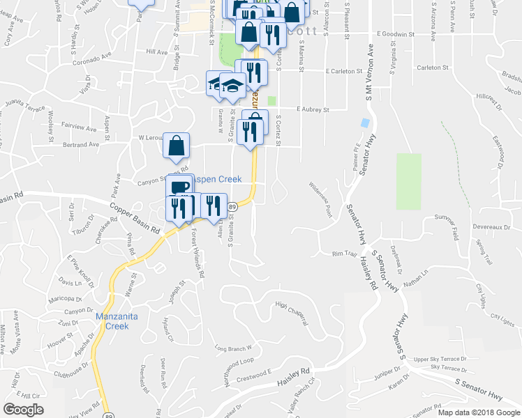 map of restaurants, bars, coffee shops, grocery stores, and more near 621 South Montezuma Street in Prescott
