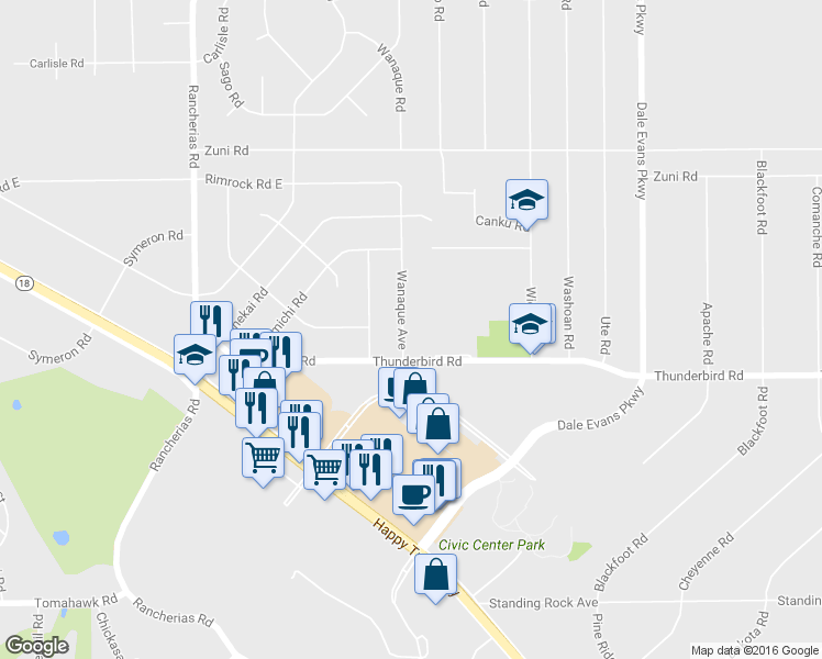 map of restaurants, bars, coffee shops, grocery stores, and more near 15415 Wanaque Road in Apple Valley