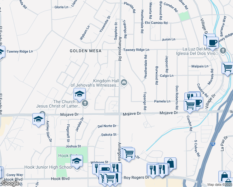 map of restaurants, bars, coffee shops, grocery stores, and more near 15440 Chaparral Street in Victorville