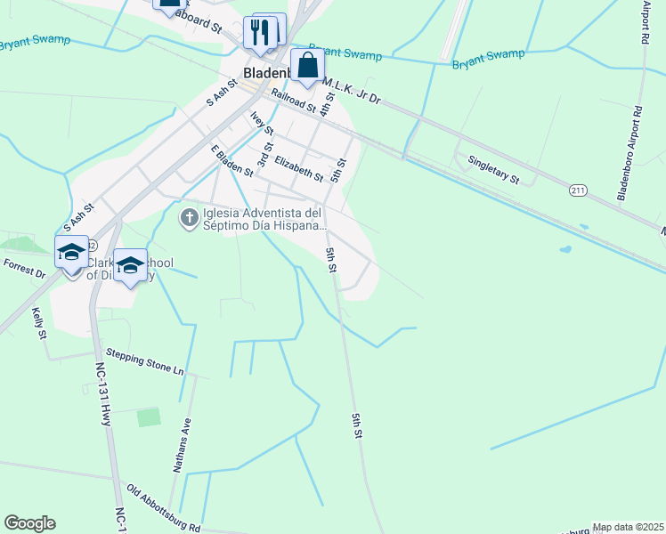 map of restaurants, bars, coffee shops, grocery stores, and more near 5th Street in Bladenboro