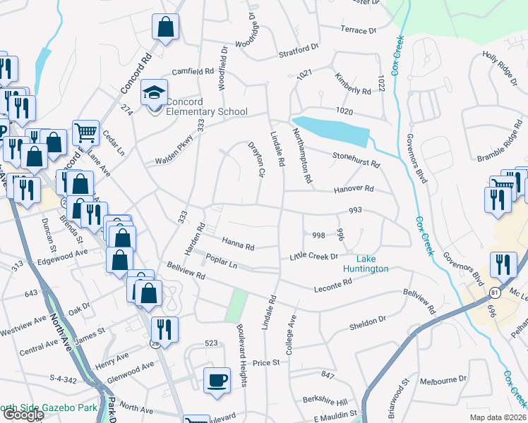 map of restaurants, bars, coffee shops, grocery stores, and more near 2205 Millgate Road in Anderson