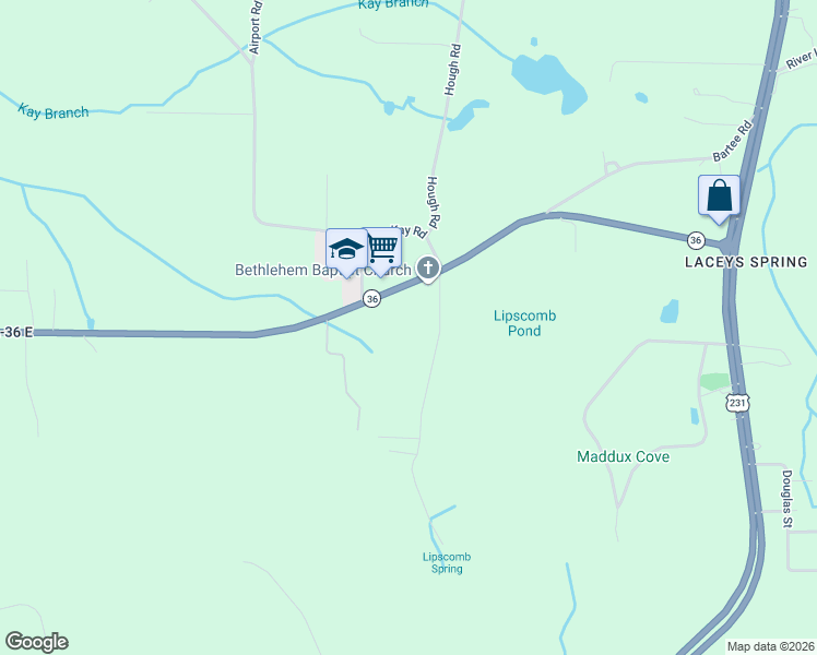 map of restaurants, bars, coffee shops, grocery stores, and more near 10043 Alabama 36 in Union Grove