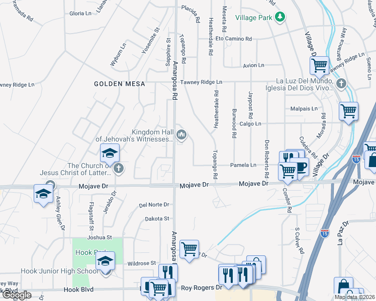 map of restaurants, bars, coffee shops, grocery stores, and more near Sunny Vista Road in Victorville