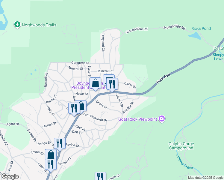 map of restaurants, bars, coffee shops, grocery stores, and more near 300 Mountain Valley Street in Hot Springs