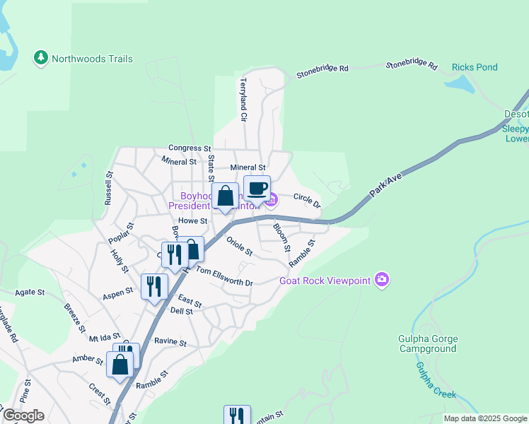 map of restaurants, bars, coffee shops, grocery stores, and more near 1007 Park Avenue in Hot Springs