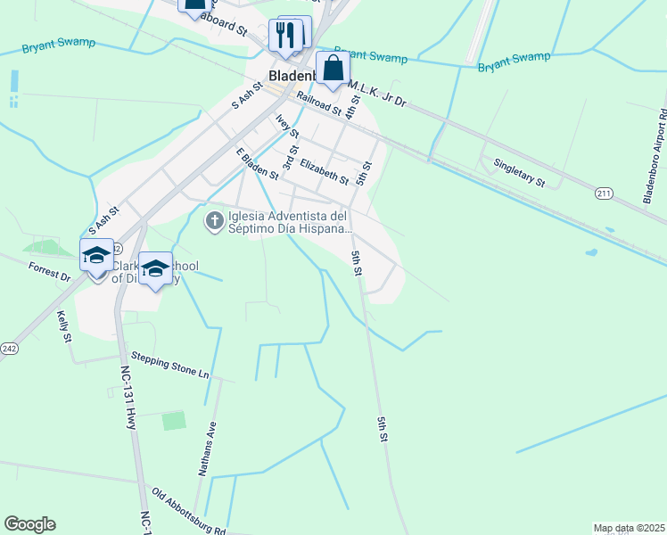 map of restaurants, bars, coffee shops, grocery stores, and more near 801 5th Street in Bladenboro
