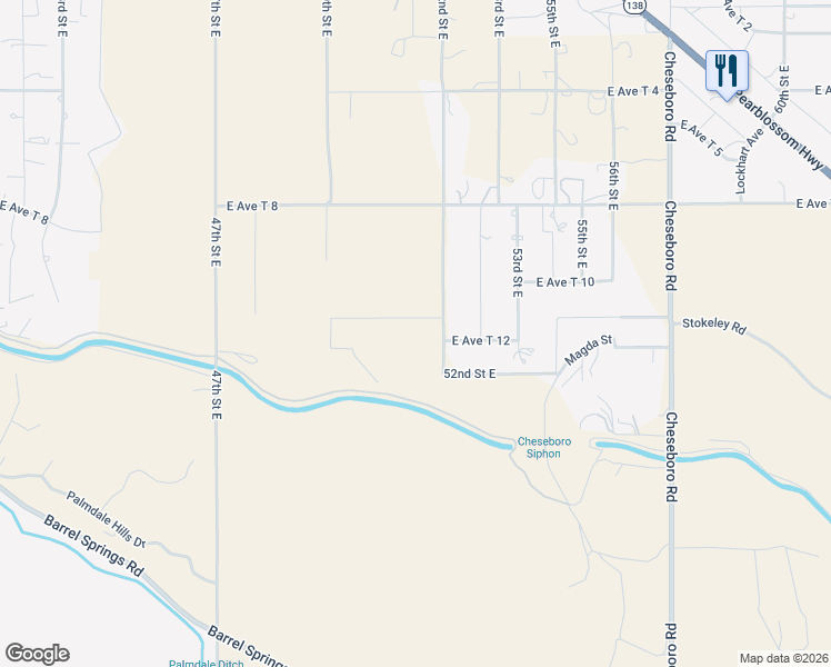 map of restaurants, bars, coffee shops, grocery stores, and more near 35806 50th Street East in Palmdale