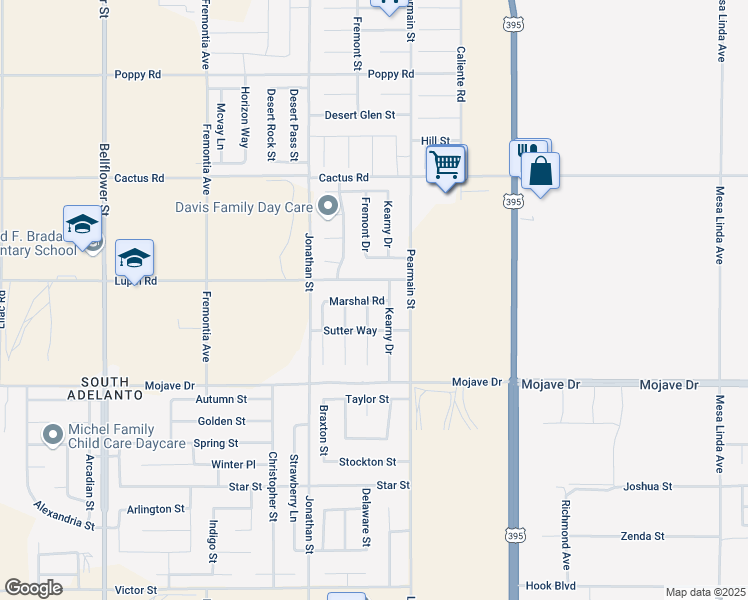map of restaurants, bars, coffee shops, grocery stores, and more near 11840 Marshal Road in Adelanto