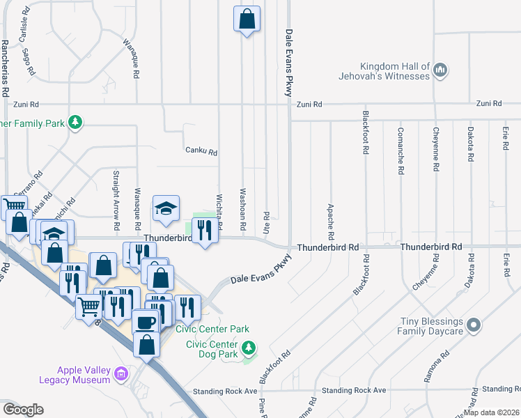 map of restaurants, bars, coffee shops, grocery stores, and more near 15410 Ute Rd in Apple Valley