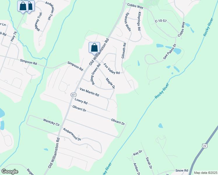 map of restaurants, bars, coffee shops, grocery stores, and more near 2102 Rolling Green Road in Anderson