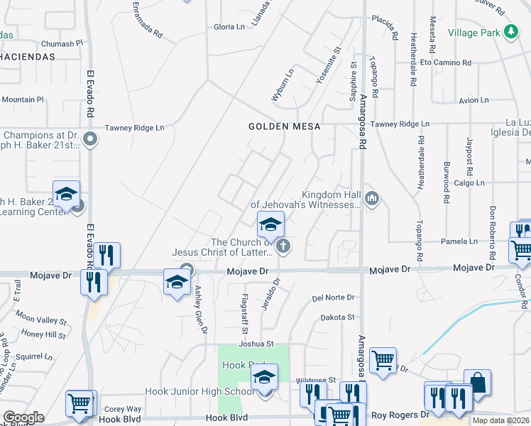 map of restaurants, bars, coffee shops, grocery stores, and more near 15559 Bow String Street in Victorville