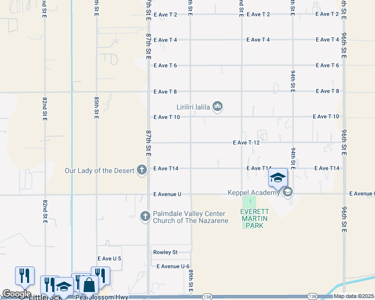 map of restaurants, bars, coffee shops, grocery stores, and more near 8828 East Avenue T 12 in Littlerock