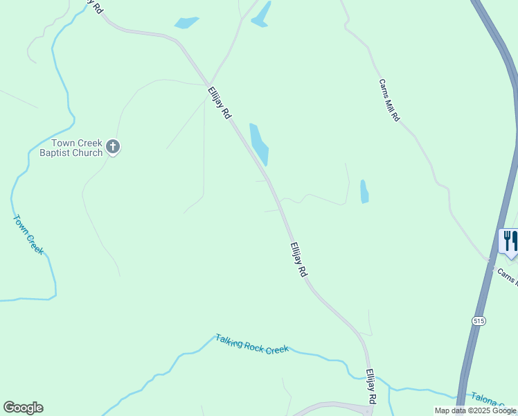 map of restaurants, bars, coffee shops, grocery stores, and more near 41 Muscadine Trail in Talking Rock