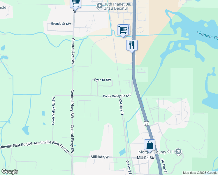 map of restaurants, bars, coffee shops, grocery stores, and more near 3907 Boxwood Lane Southwest in Decatur