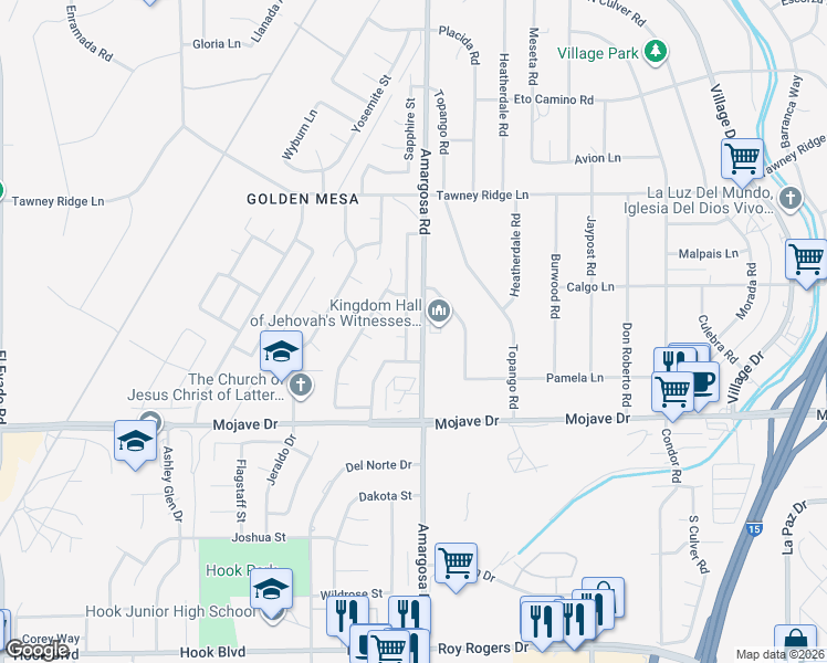 map of restaurants, bars, coffee shops, grocery stores, and more near 15475 Amargosa Road in Victorville
