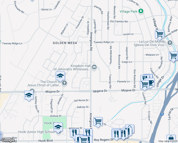 map of restaurants, bars, coffee shops, grocery stores, and more near 15475 Amargosa Road in Victorville